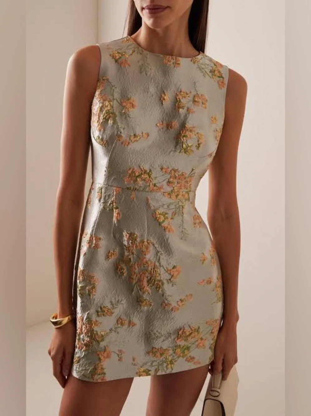 garden dress metallic bloom STAUD Garden Sleeveless Mini Dress – Metallic Bloom